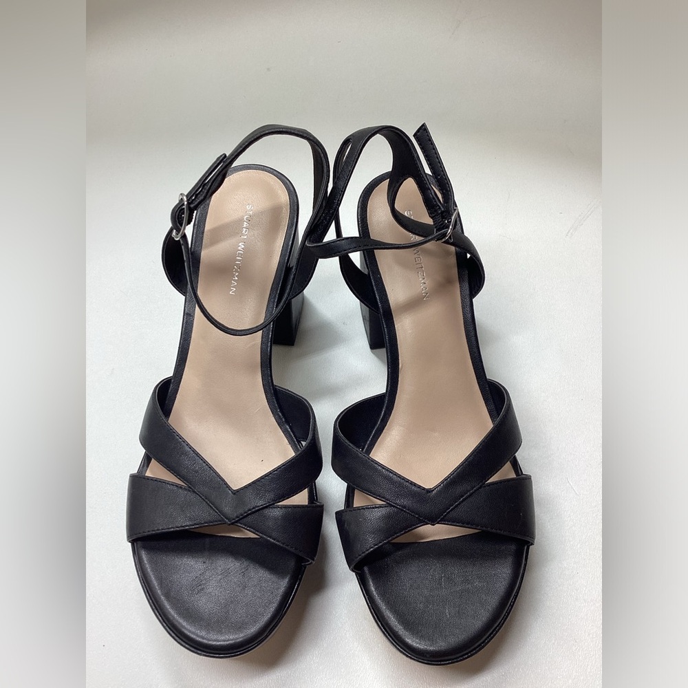 Stuart Weitzman Miami Black Strappy Block Heel Sandals with Ankle Buckle Size 10 - Picture 5 of 16
